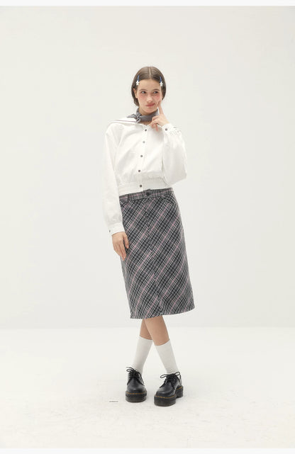 Wool Plaid Midi Skirt - Retro