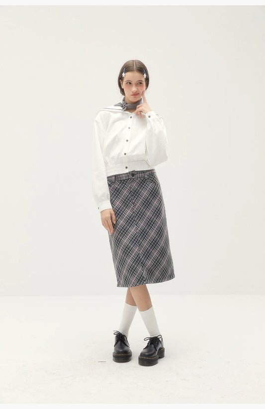 Wool Plaid Midi Skirt - Retro