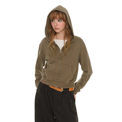 American retro red short coat women's autumn sports long-sleeved zipper sweater