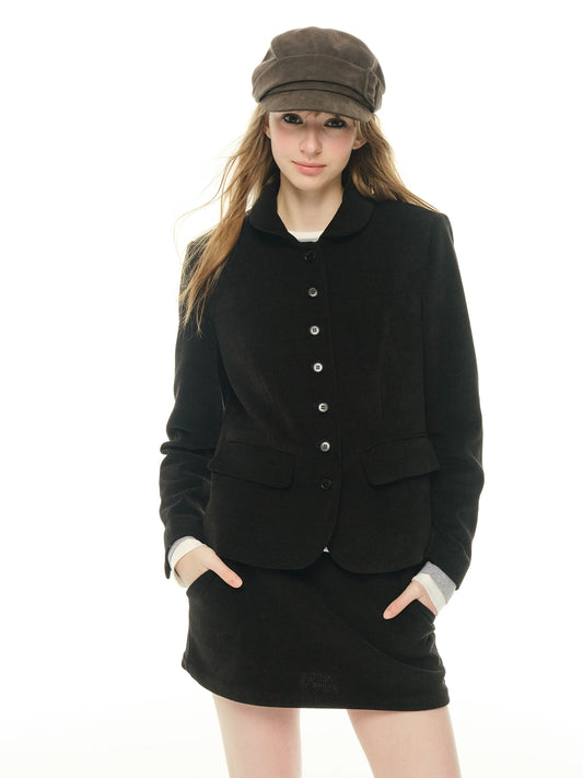 Black suit women's autumn and winter new blazer short skirt two-piece set