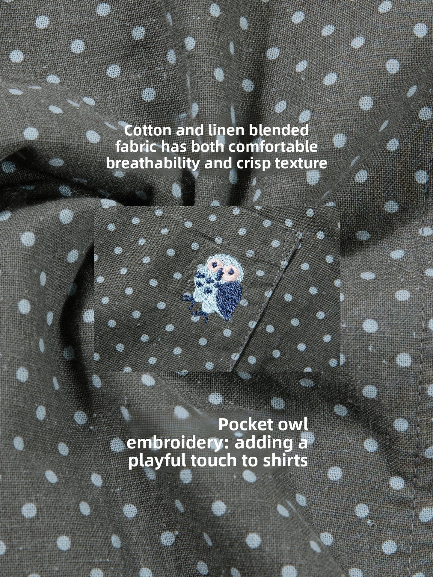 Heavy Industry Embroidery Owl Polka Dot Shirt Women's Autumn Retro Shoulder Polo Collar Long Sleeve Shirt