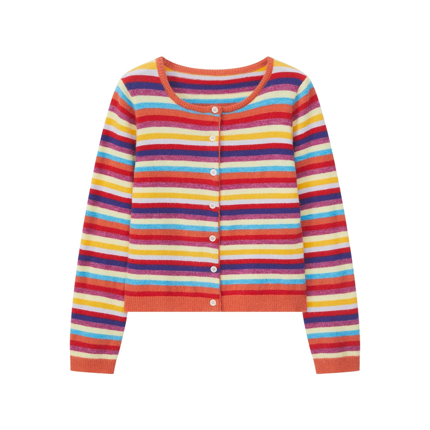 Rainbow Dopamine, Striped Long Sleeve Sweater Women's Spring and Autumn Temperament American Short Knitted Sweater Top