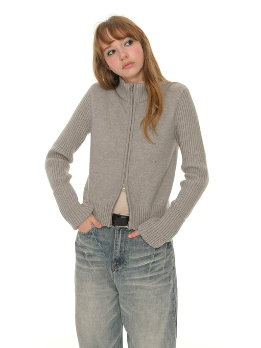 Gray knitted jacket women's short winter new slim-fitting and thin long-sleeved top with cardigan