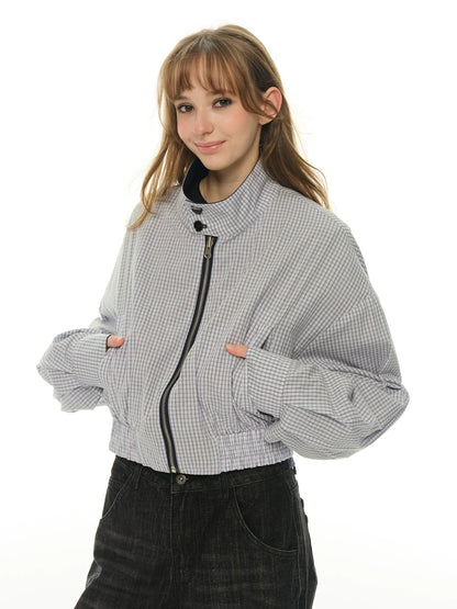 Double-sided short jacket women's spring and autumn stand-up collar small long-sleeved tooling jacket