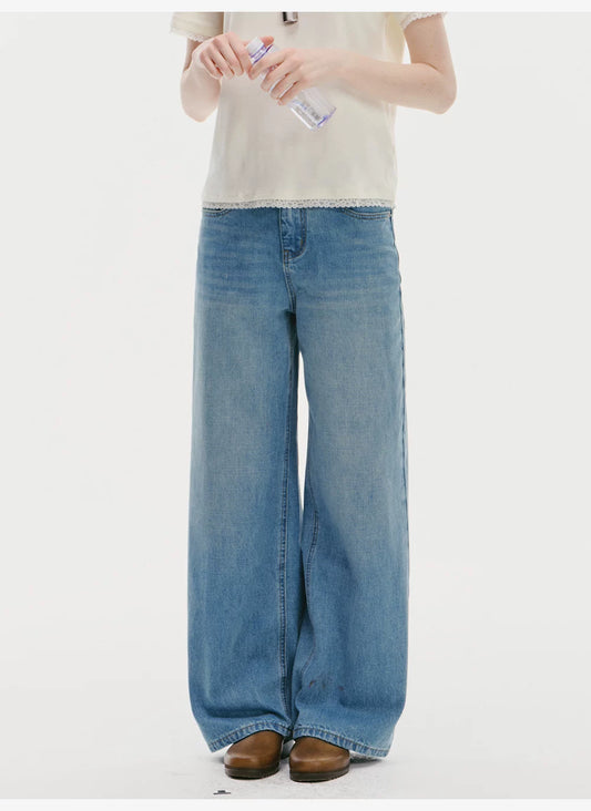 Cross-Texture Washed Jeans - White
