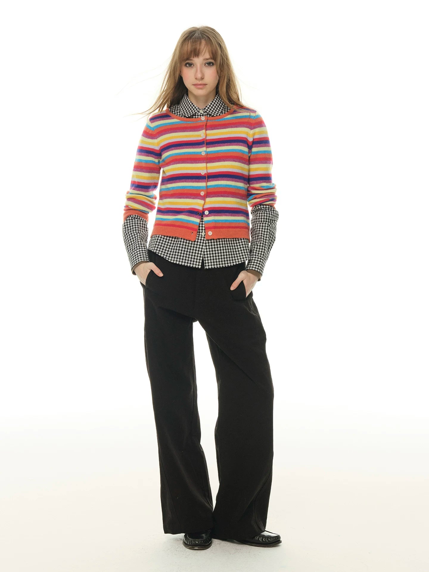 Rainbow Dopamine, Striped Long Sleeve Sweater Women's Spring and Autumn Temperament American Short Knitted Sweater Top
