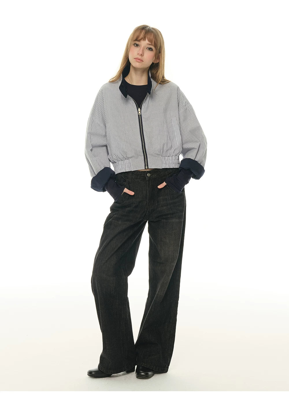 Double-sided short jacket women's spring and autumn stand-up collar small long-sleeved tooling jacket