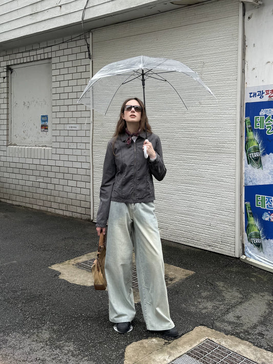 Heavy-duty enzyme washed pure cotton retro jacket women's spring and autumn slim workwear top