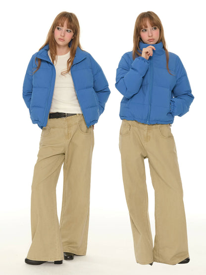 Blue stand-up collar short down jacket women's winter new warm jacket thickened bread jacket