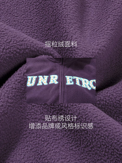 American retro embroidered stand-up collar short purple sweater women's spring and autumn new zipper slim jacket