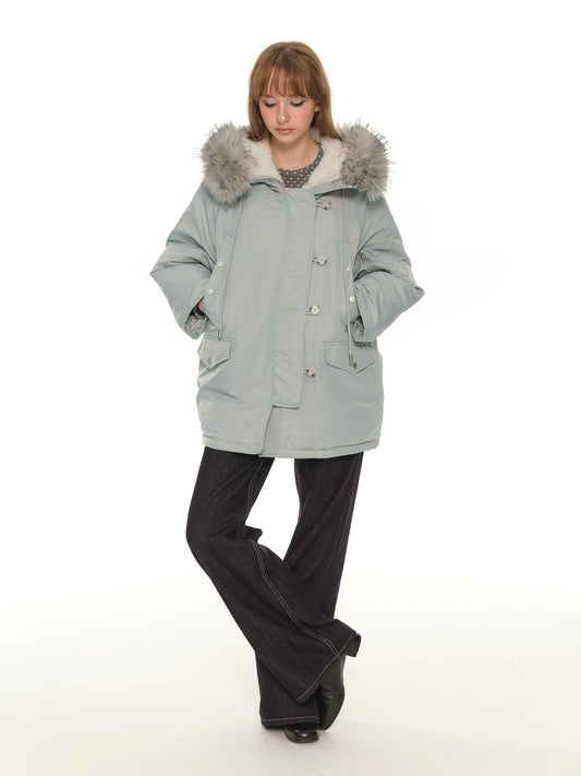 Big fur collar down jacket women's winter new thickened warm duck down tooling top jacket