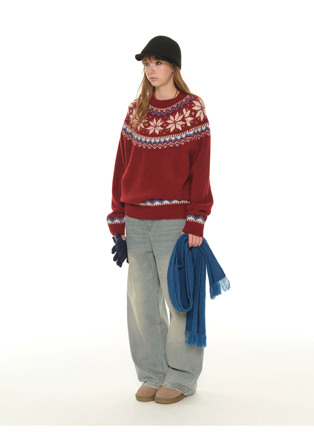 Oversized Knit Sweater - Red