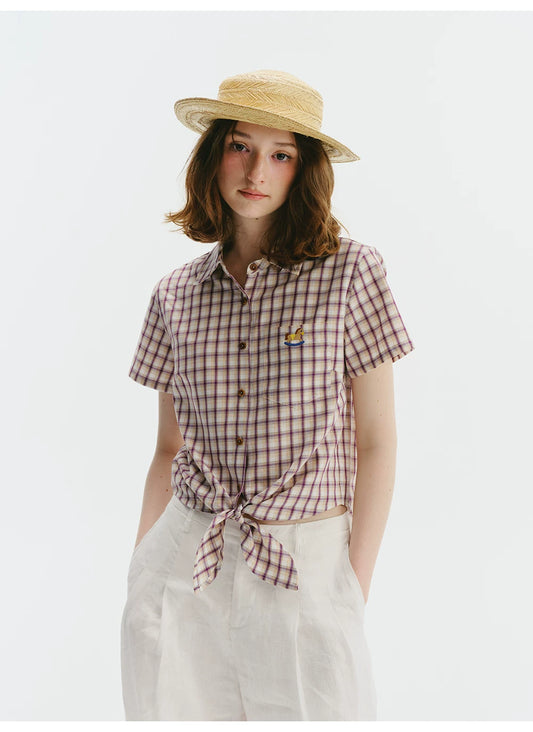 Embroidered Plaid Shirt - Bow
