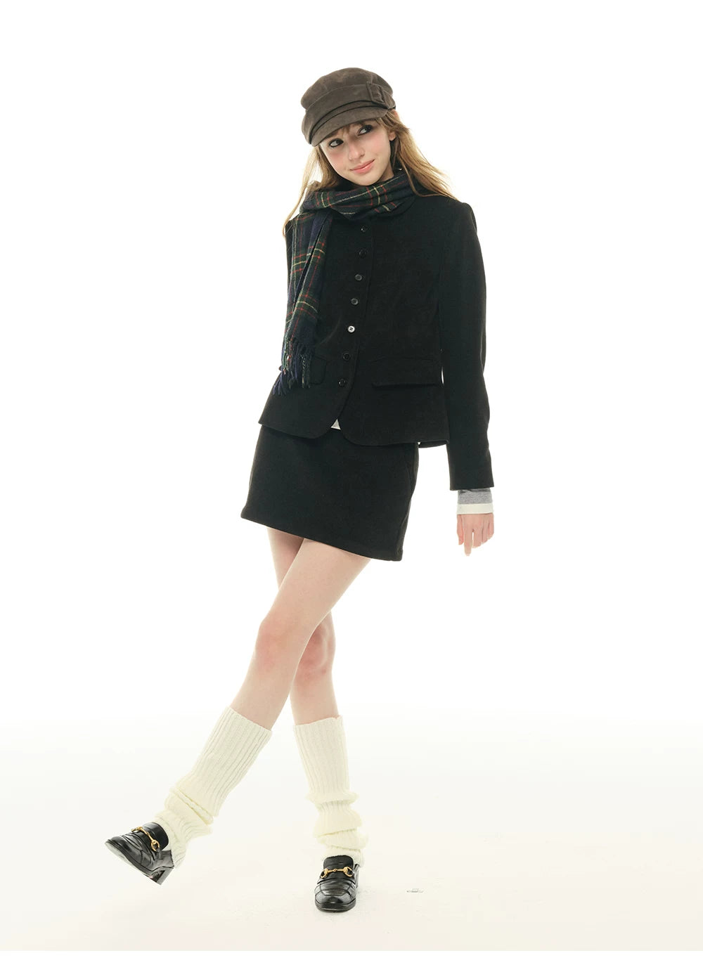 Black suit women's autumn and winter new blazer short skirt two-piece set