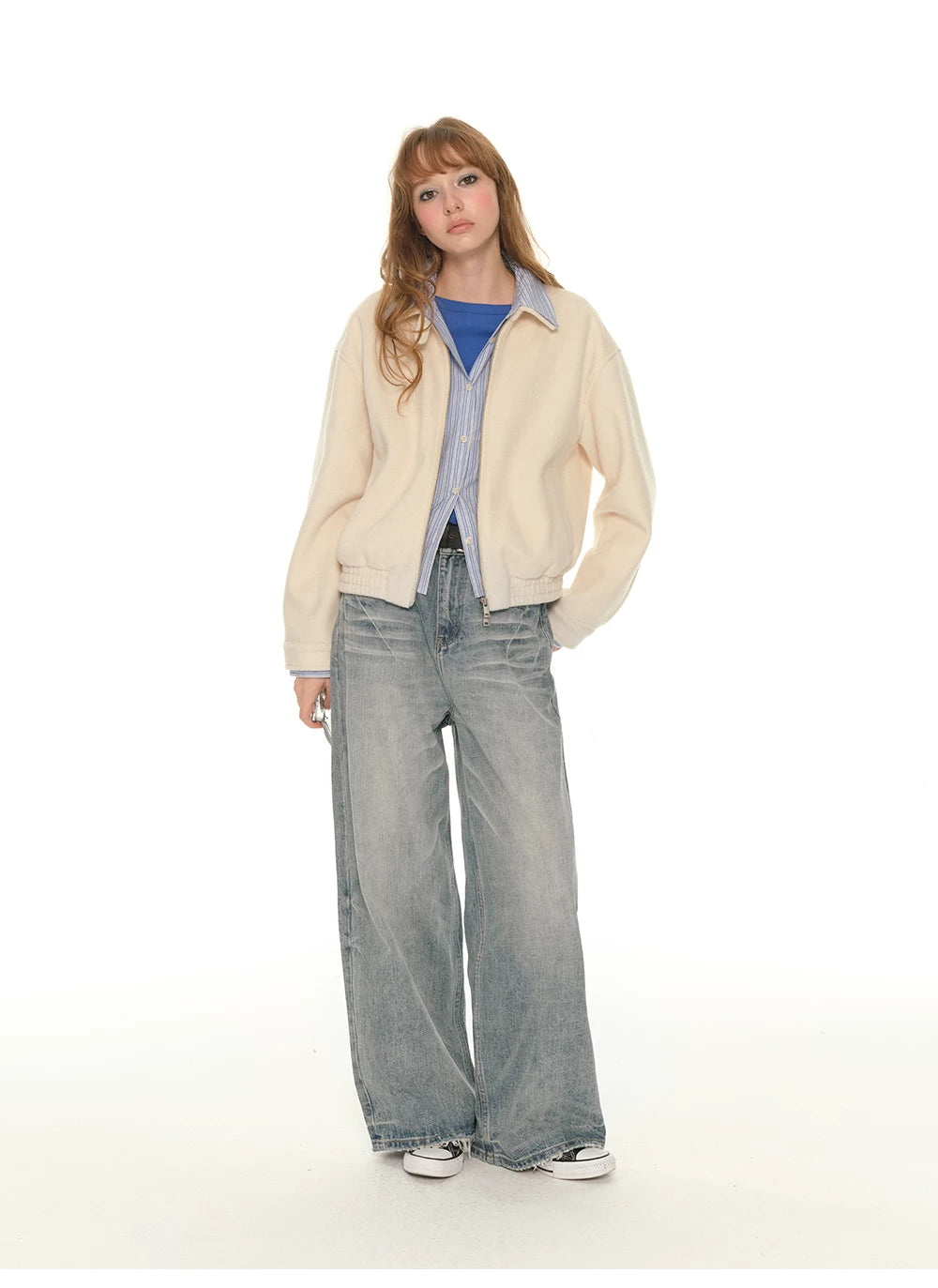 Wide-Leg Straight Jeans - Light Blue