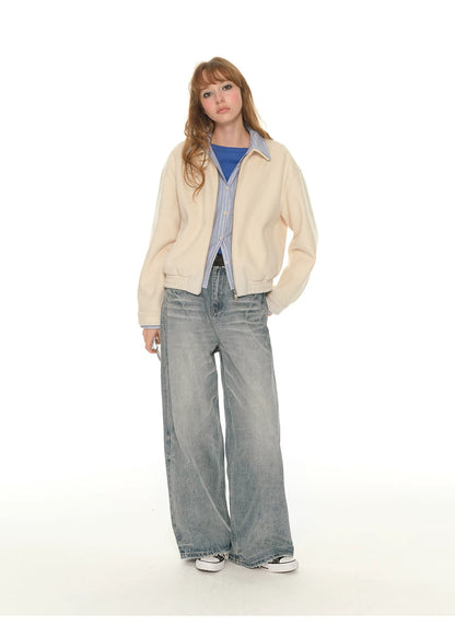 Wide-Leg Straight Jeans - Light Blue