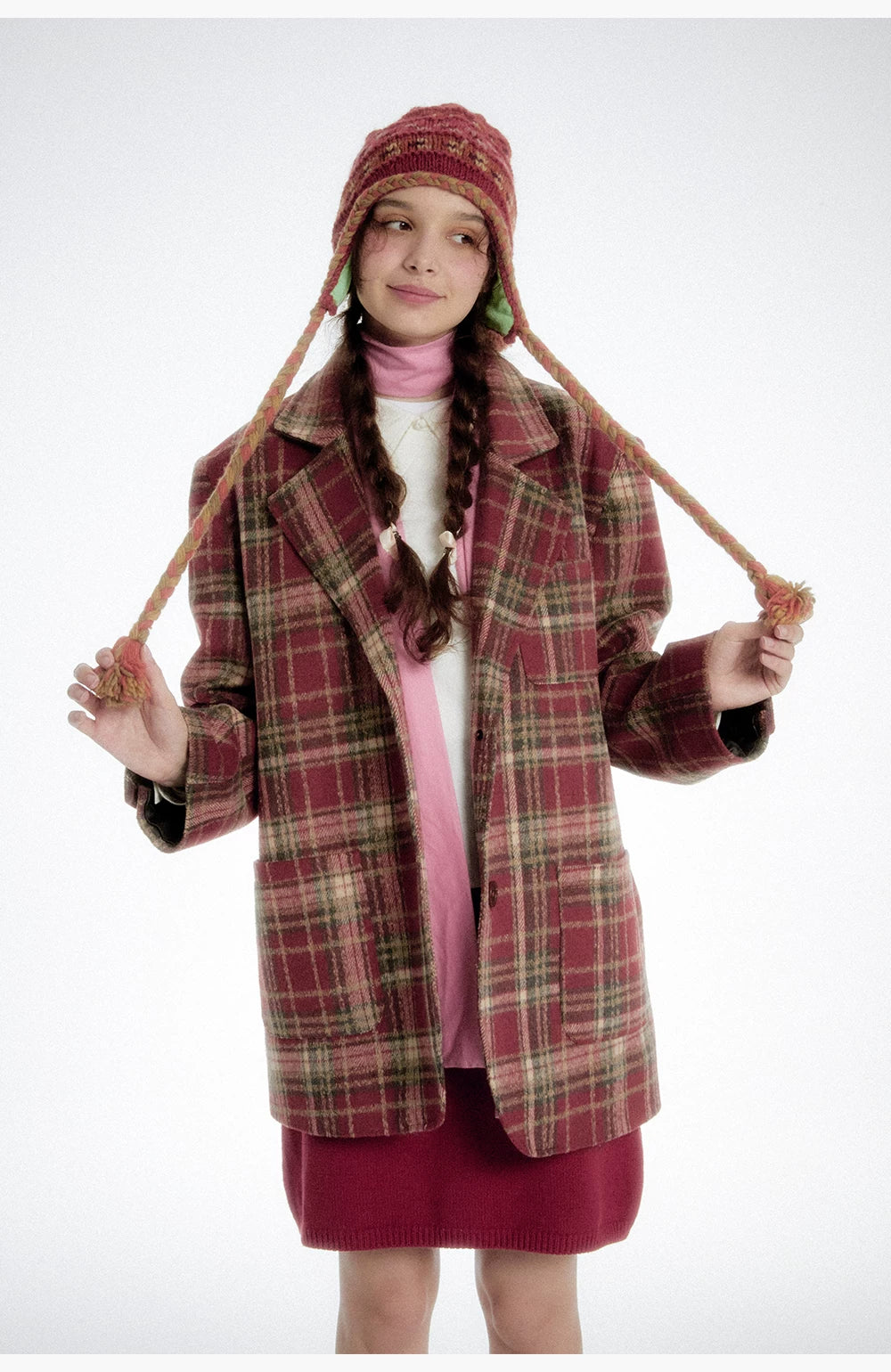 Plaid Wool Blazer - Red