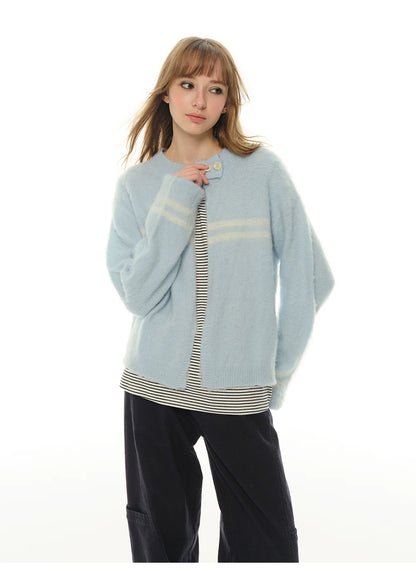 Heartbeat Theater Wool/blend warm and soft waxy blue cardigan sweater women's lazy knitted top