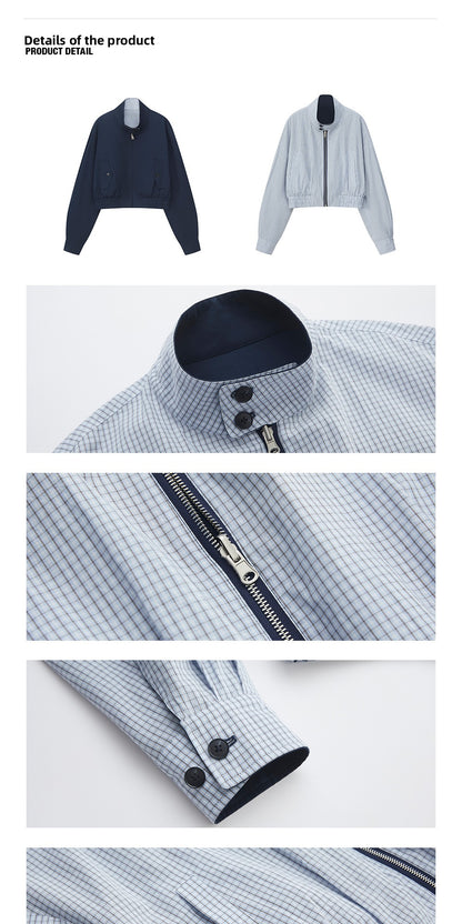 Double-sided short jacket women's spring and autumn stand-up collar small long-sleeved tooling jacket