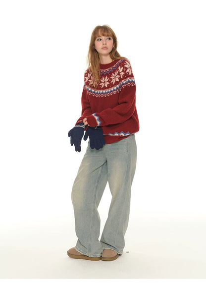 Oversized Knit Sweater - Red