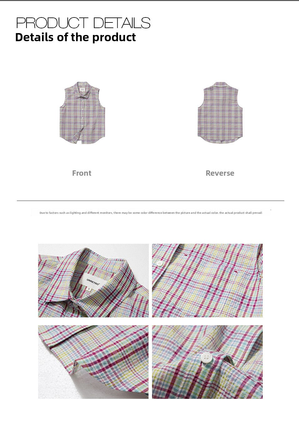 Bubble wrinkle texture retro plaid sleeveless shirt Spice Girl slim-fit short shirt