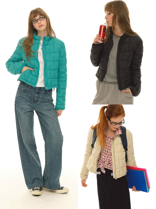 Light and thin 90 white duck down green down jacket women's winter stand-up collar short thermal top jacket