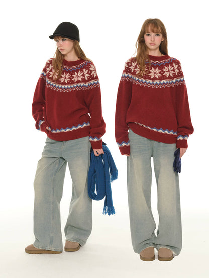 Oversized Knit Sweater - Red