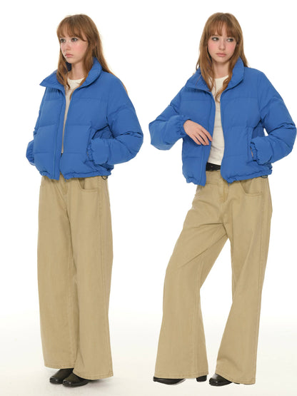 Blue stand-up collar short down jacket women's winter new warm jacket thickened bread jacket