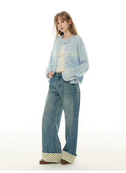 Heartbeat Theater Wool/blend warm and soft waxy blue cardigan sweater women's lazy knitted top