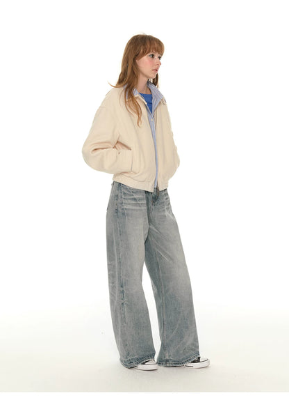 Wide-Leg Straight Jeans - Light Blue