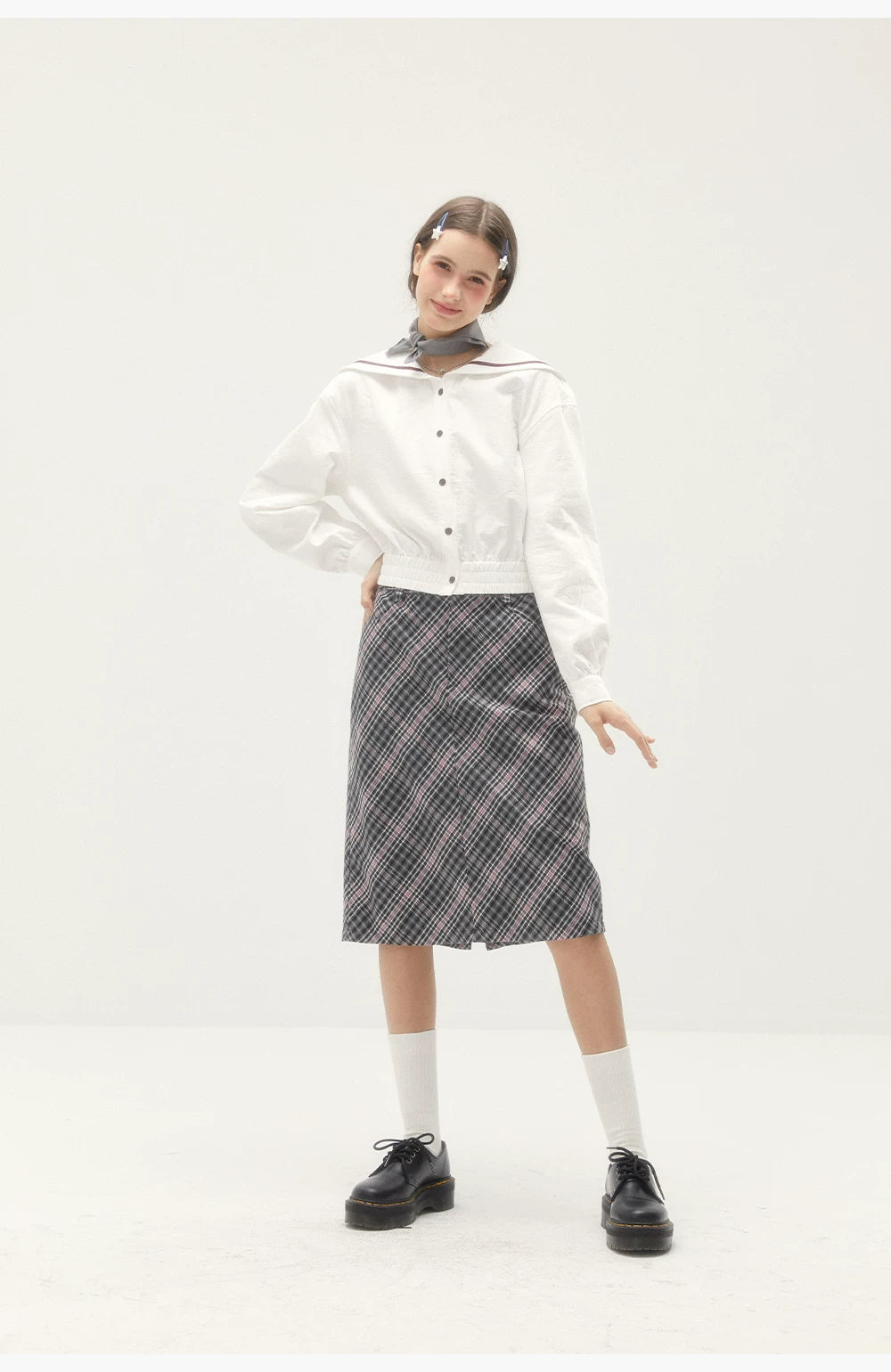 Wool Plaid Midi Skirt - Retro
