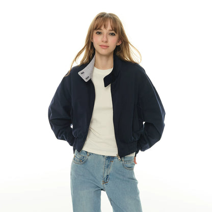 Double-sided short jacket women's spring and autumn stand-up collar small long-sleeved tooling jacket