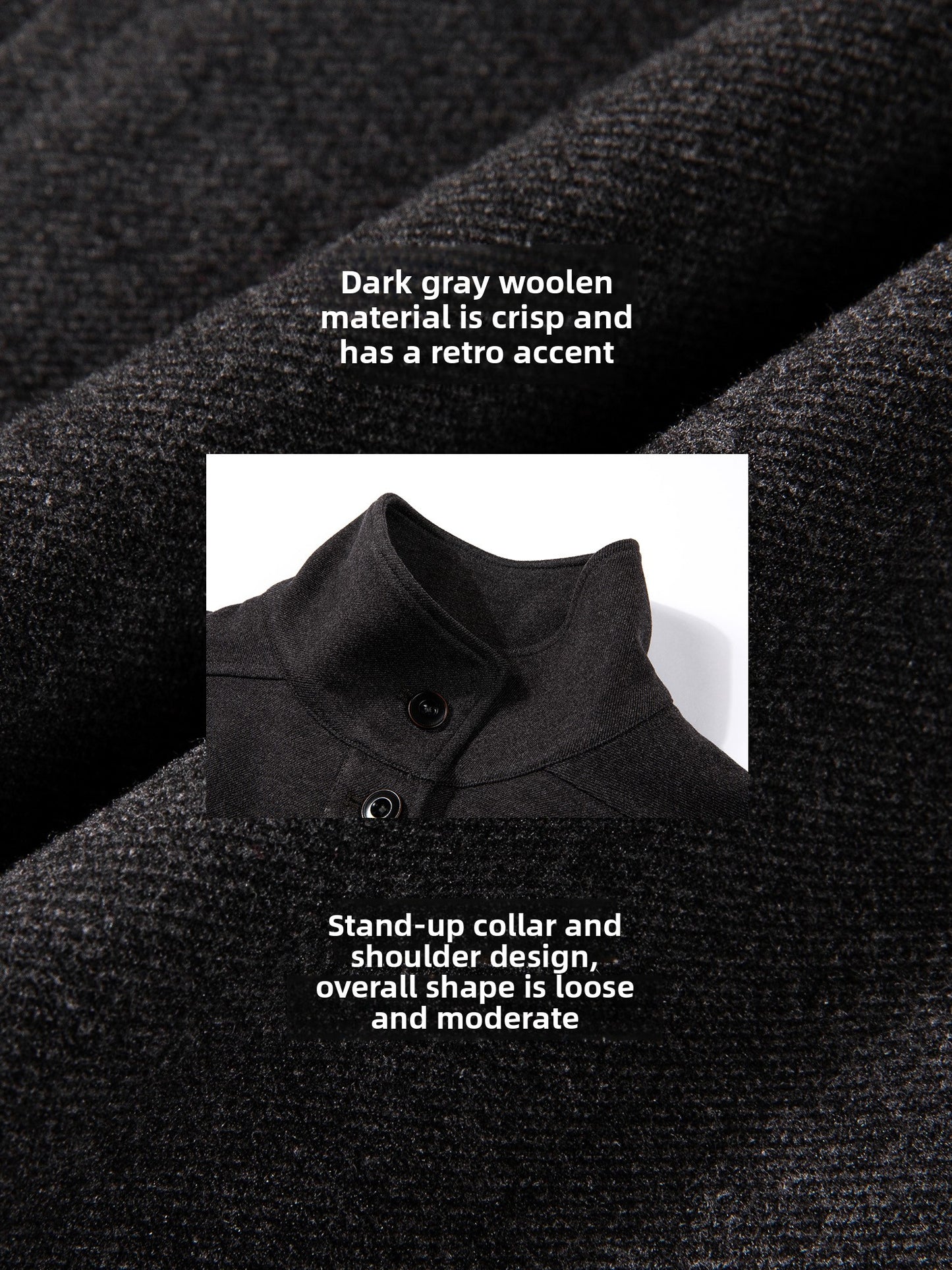 Retro stand-up collar, front shoulder slim-fitting waist woolen coat, women's spring and autumn new short small blazer