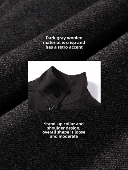 Retro stand-up collar, front shoulder slim-fitting waist woolen coat, women's spring and autumn new short small blazer