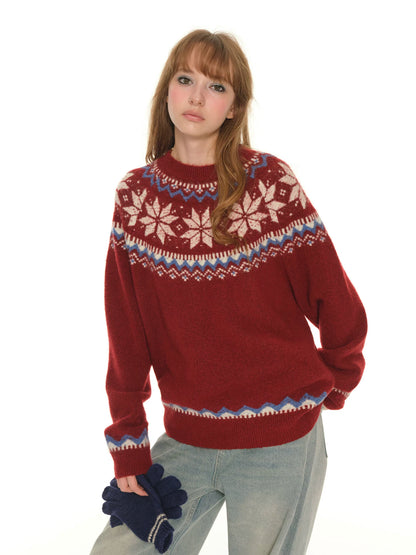 Oversized Knit Sweater - Red