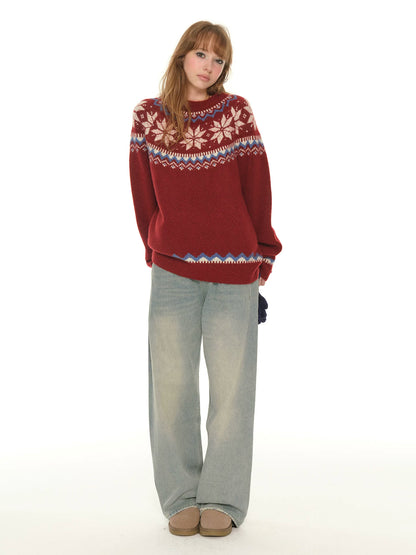 Oversized Knit Sweater - Red