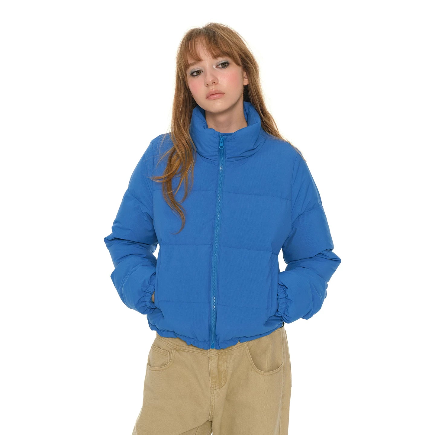 Blue stand-up collar short down jacket women's winter new warm jacket thickened bread jacket