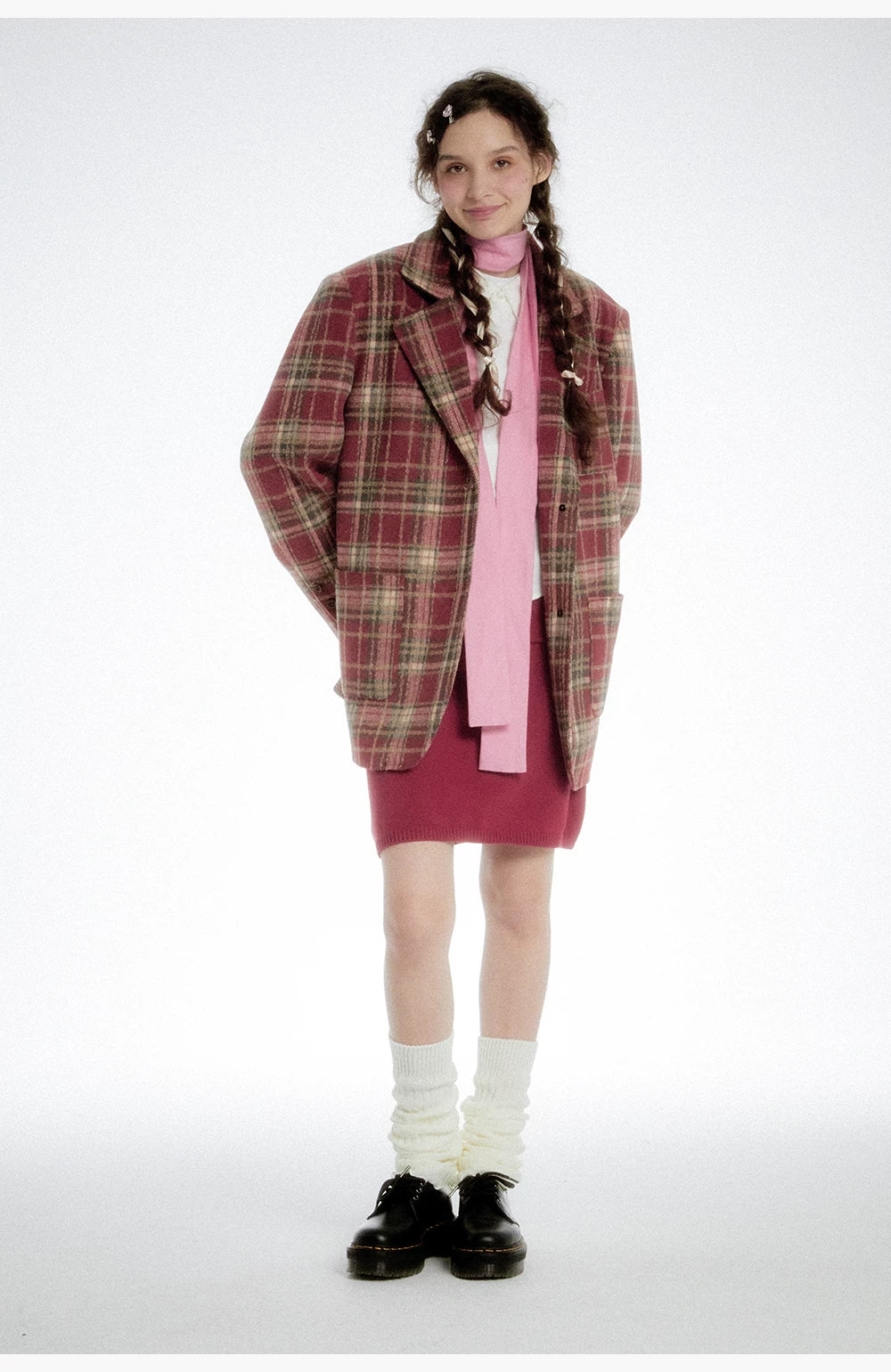 Plaid Wool Blazer - Red