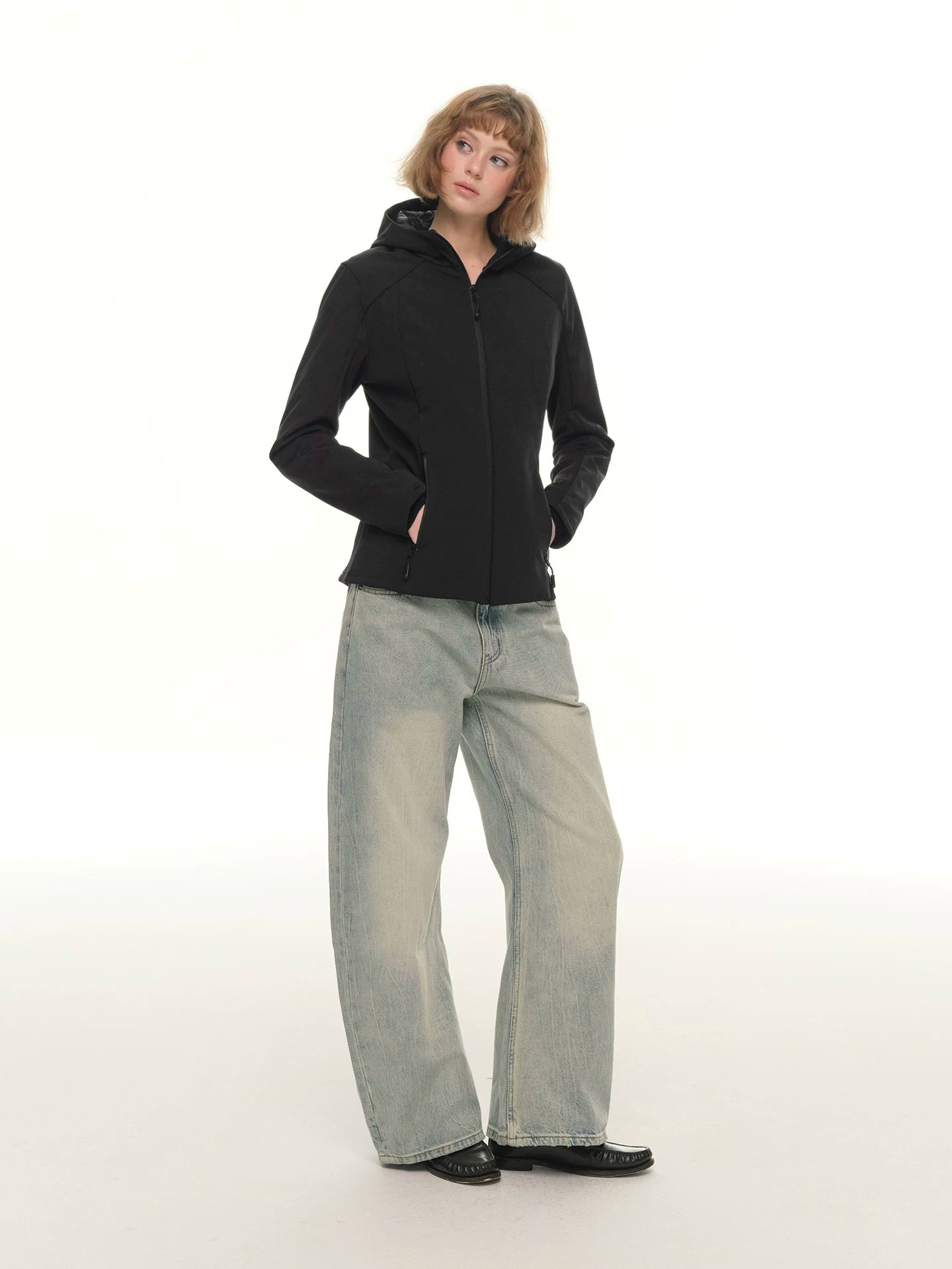 Show off the small waist, three-proof splicing short down jacket women's winter slim-fit warm jacket