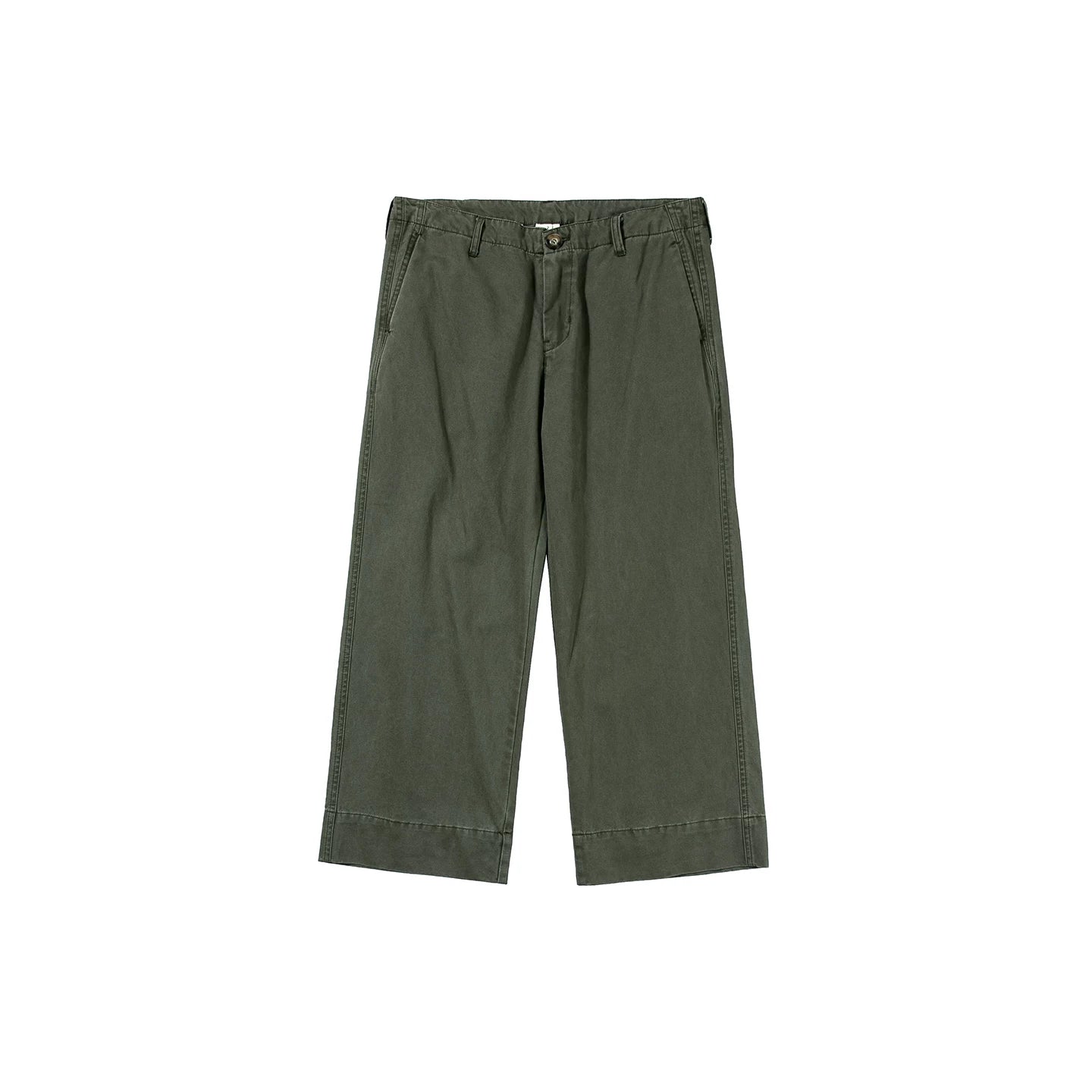 Retro military green straight slim cropped cargo pants, versatile casual wide-leg pants
