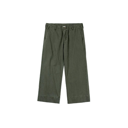 Retro military green straight slim cropped cargo pants, versatile casual wide-leg pants