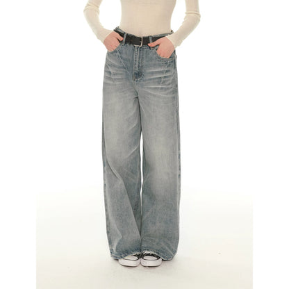 Wide-Leg Straight Jeans - Light Blue