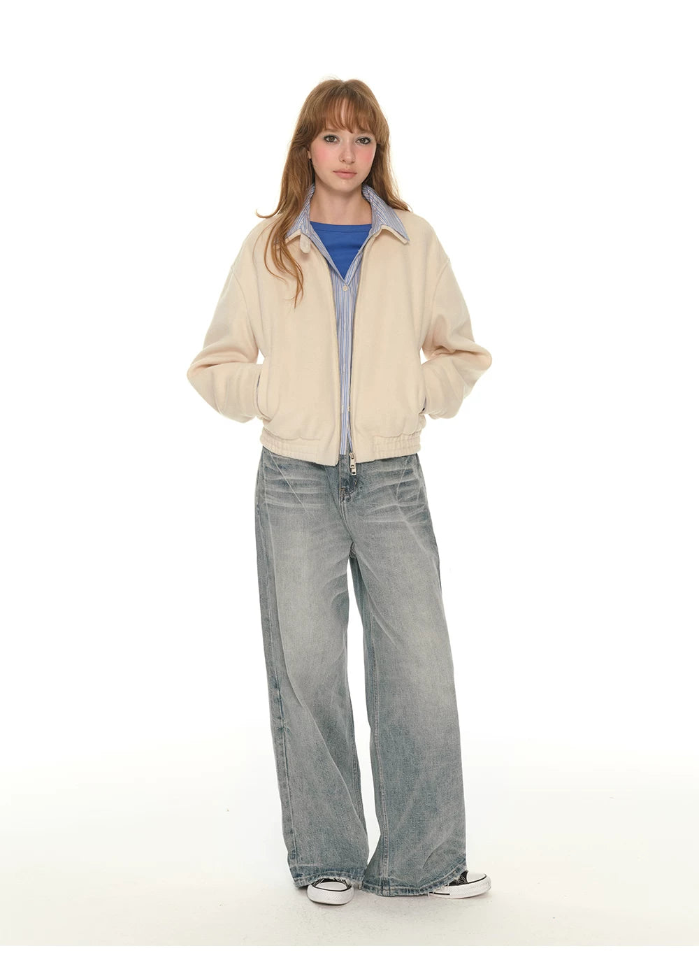 Wide-Leg Straight Jeans - Light Blue