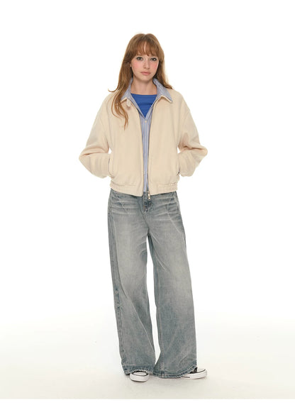 Wide-Leg Straight Jeans - Light Blue