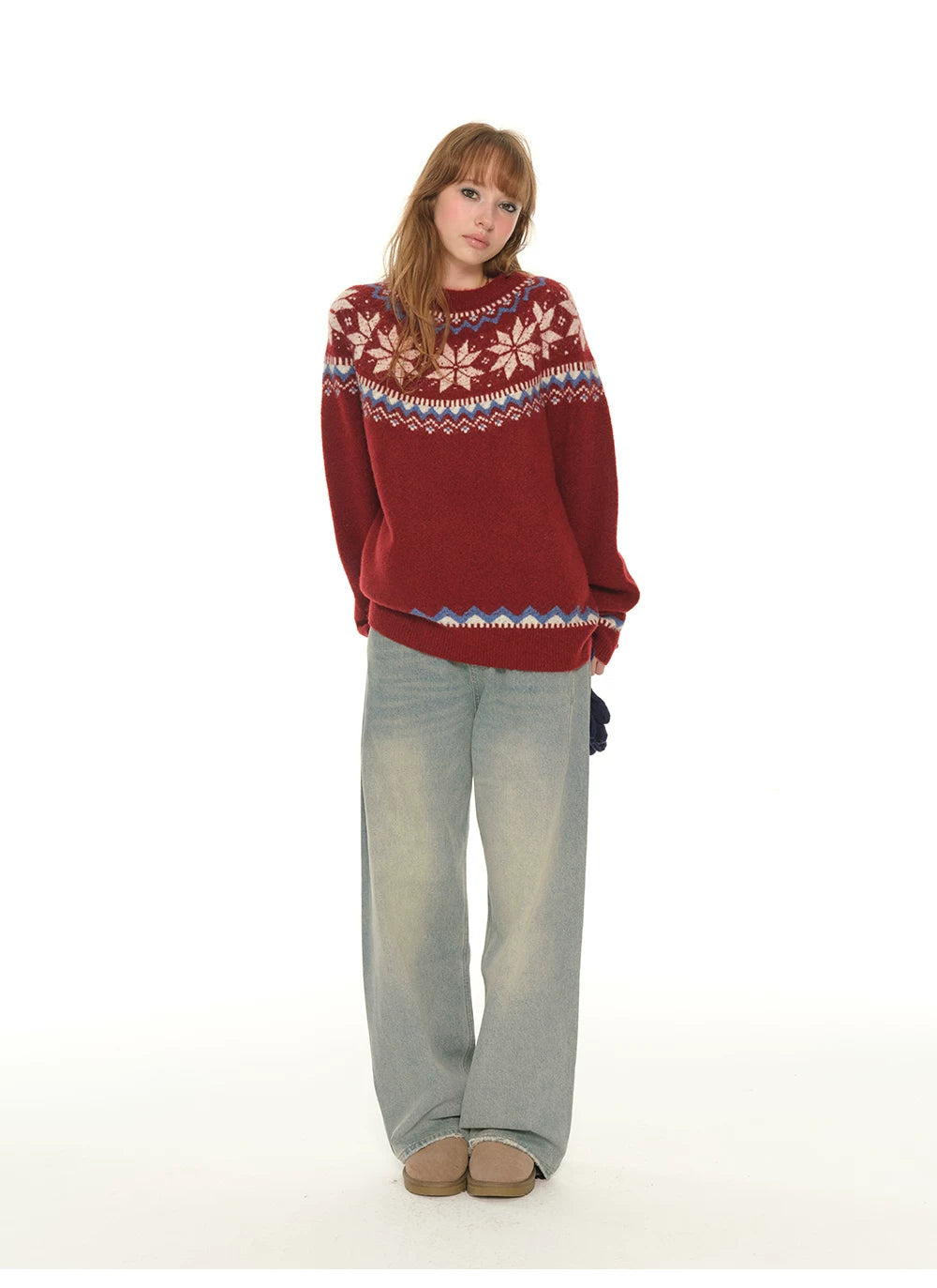 Oversized Knit Sweater - Red