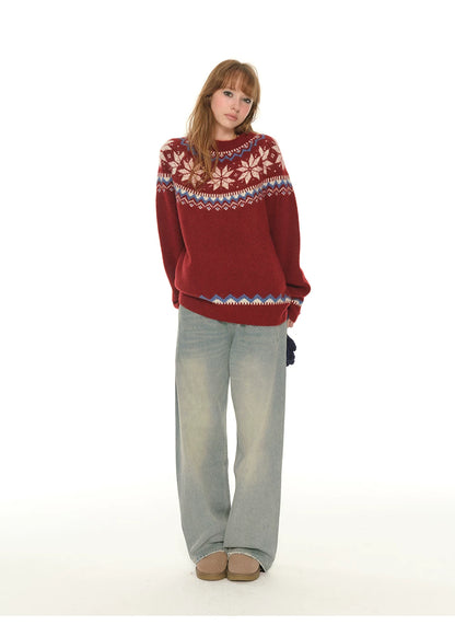 Oversized Knit Sweater - Red