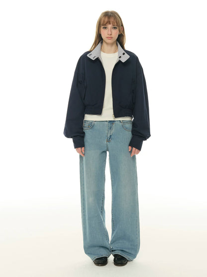 Double-sided short jacket women's spring and autumn stand-up collar small long-sleeved tooling jacket