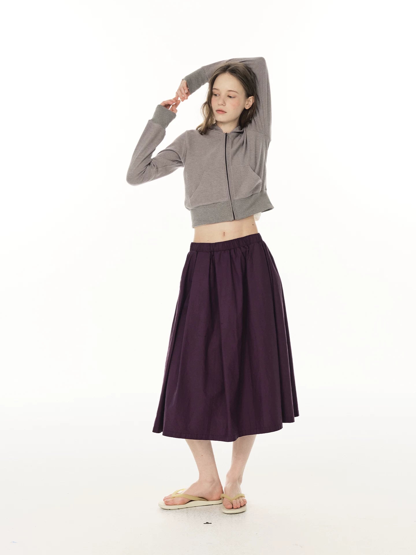 Pleated A-Line Mini Skirt - Purple