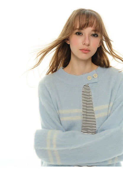 Heartbeat Theater Wool/blend warm and soft waxy blue cardigan sweater women's lazy knitted top