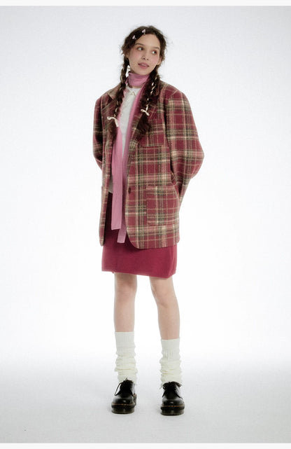 Plaid Wool Blazer - Red